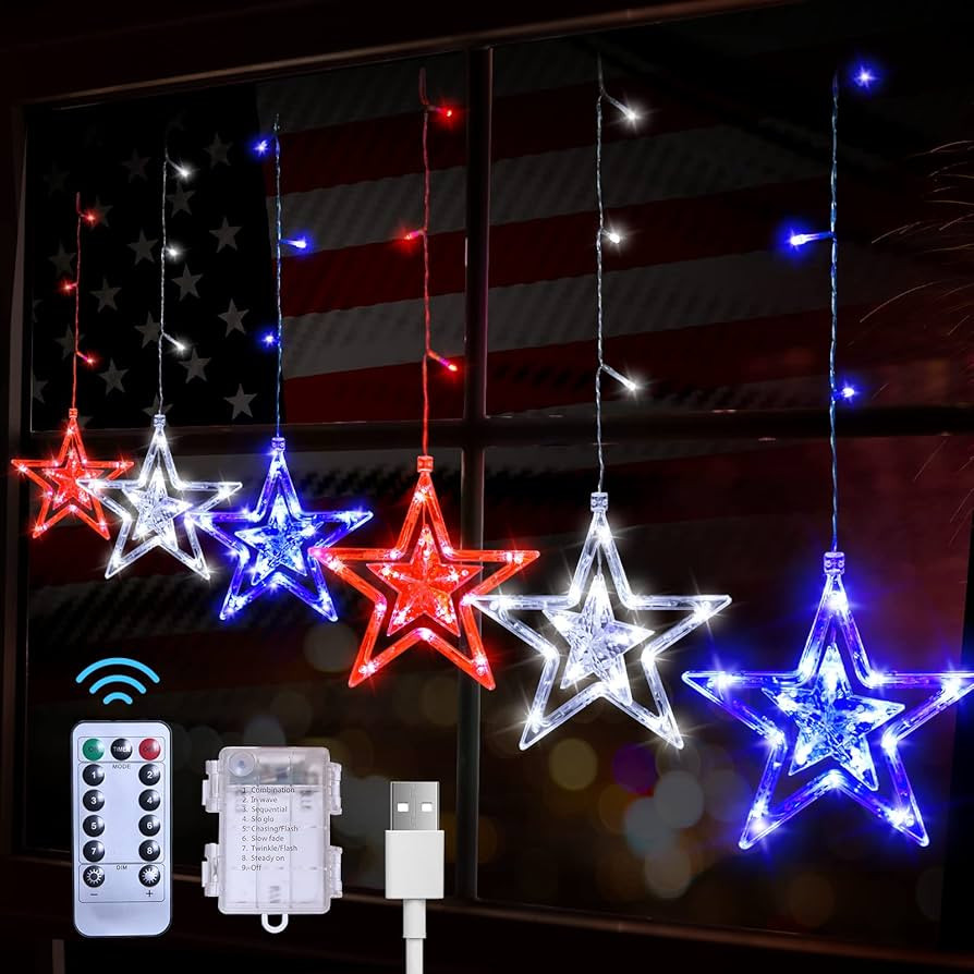 EDYCON 4th of July Lights Decorations Red White and Blue 108 LED with Timer, 8 Light Mode America... | Amazon (US)