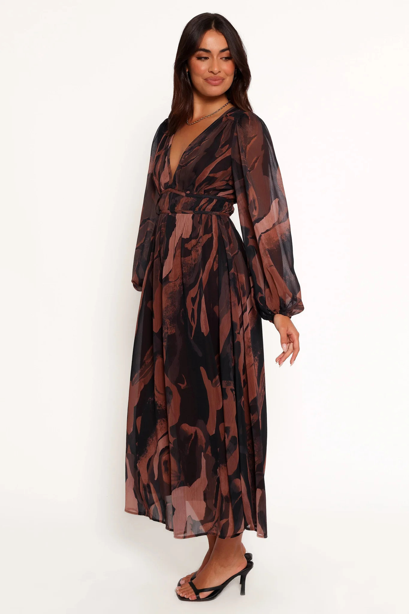Blayze Long Sleeve Maxi Dress - Brown Print | Petal & Pup (US)