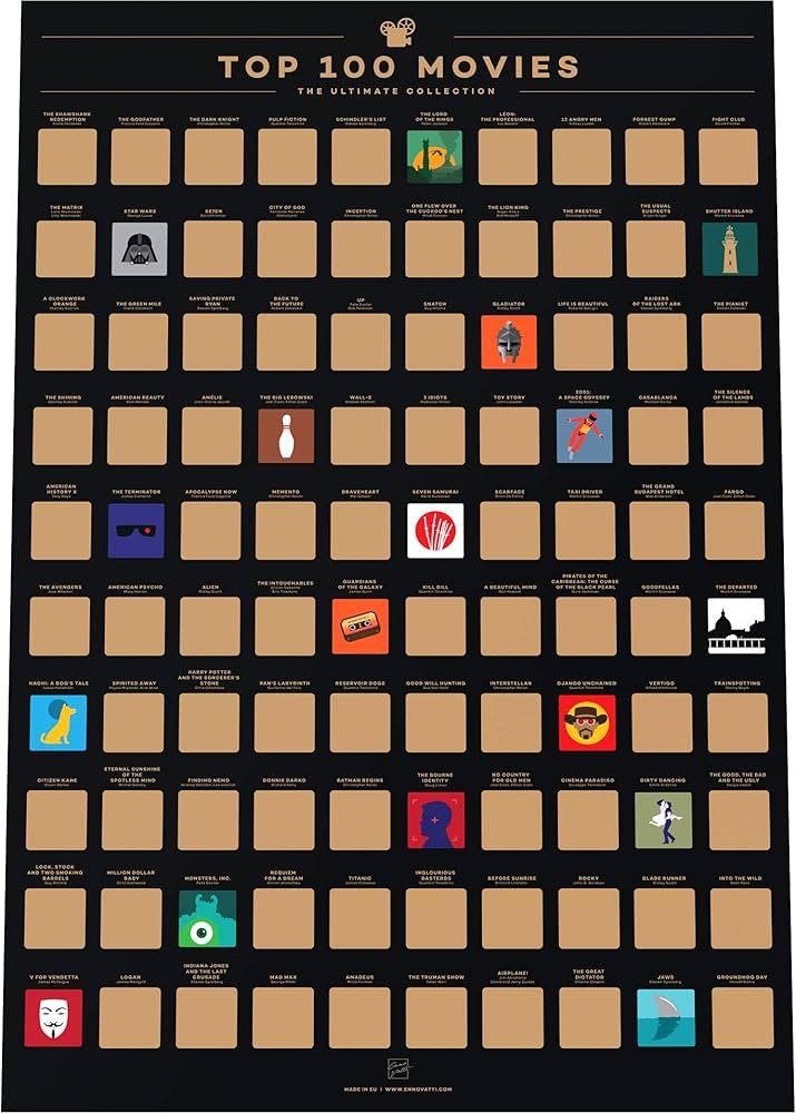 Enno Vatti Top 100 Movies Scratch Off Poster - Best Films To Watch Bucket List (16.5" x 23.4") - ... | Amazon (US)
