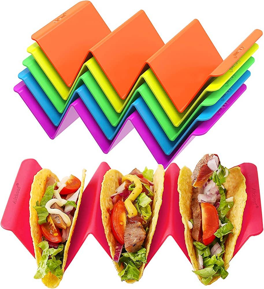 Colorful Taco Holder Stands Set of 6 - Premium Large Taco Tray Plates Holds Up to 3 or 2 Tacos Ea... | Amazon (US)
