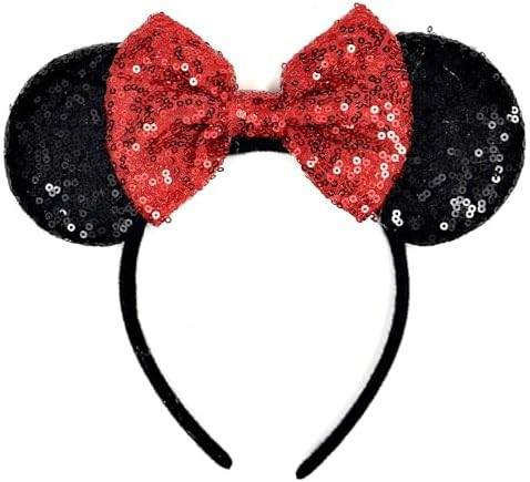 ASAHEL Mouse Ears Headbands Fashion Shiny Bows Ears Birthday Parties Themed Events (Red 2, Onesiz... | Amazon (US)