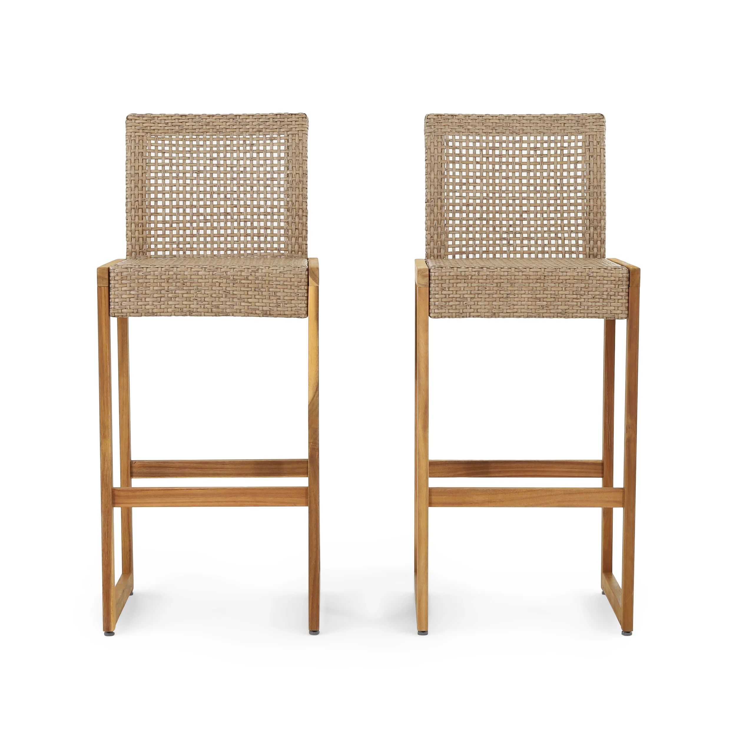 Resaca Outdoor Wicker Barstools (Set of 2), Light Multi-Brown and Teak | Walmart (US)