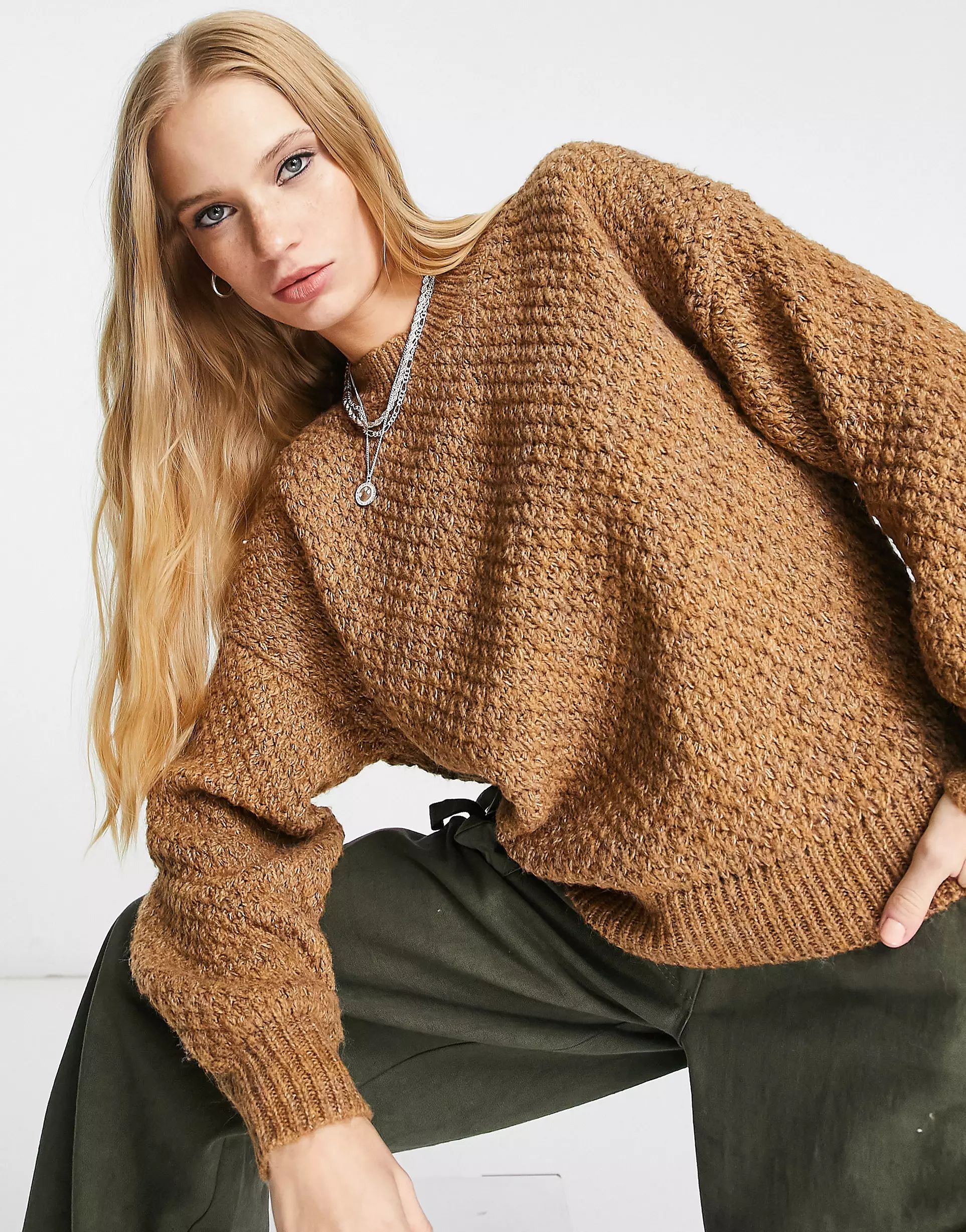 Only chunky textured knit sweater in camel | ASOS (Global)