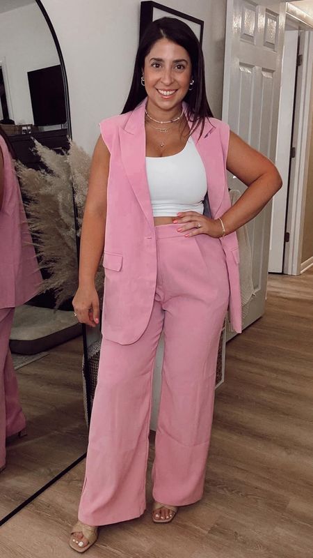 This pink suit set is everything! Dress it up for the office or style it more revealing for date night. I’m in a medium and it comes in tons of colors. I paired with a white crop top tan heeled sandals. Everything is from Amazon! Vacation outfit, office outfit, workwear, suit vest set

#LTKSeasonal #LTKWorkwear #LTKSaleAlert