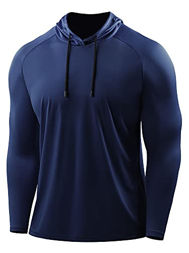CADMUS Men's Workout Long Sleeve Fishing Shirts UPF 50+ Sun Protection Dry Fit Hoodies,1 Pack,Navy Blue,XX-Large | Amazon (US)