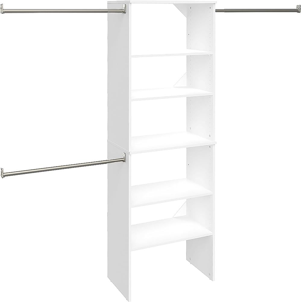 ClosetMaid SuiteSymphony Wood Closet Organizer Starter Kit Tower and 3 Hang Rods, Shelves, Adjust... | Amazon (US)