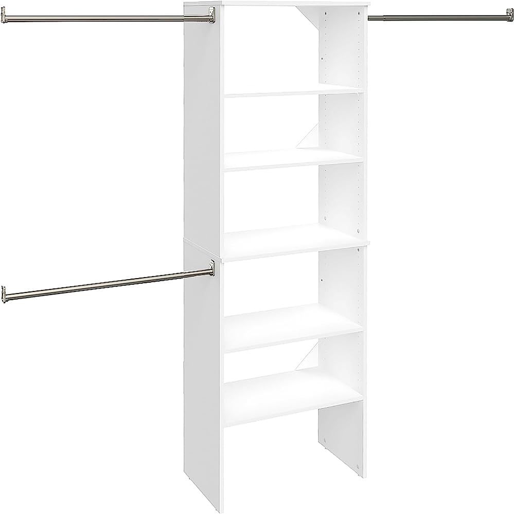 ClosetMaid SuiteSymphony Wood Closet Organizer Starter Kit Tower and 3 Hang Rods, Shelves, Adjust... | Amazon (US)