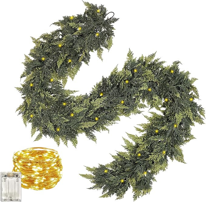 Cedar Real Touch Garland with Lights, 6Ft Pre-Lit Garlands Christmas Decorations, Thickness Reali... | Amazon (US)