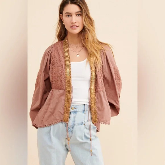 NWT ⭐️FREE PEOPLE⭐️ Jasmine Beaded Embroidered Jacket In Rose/Tyrie Size XS | Poshmark