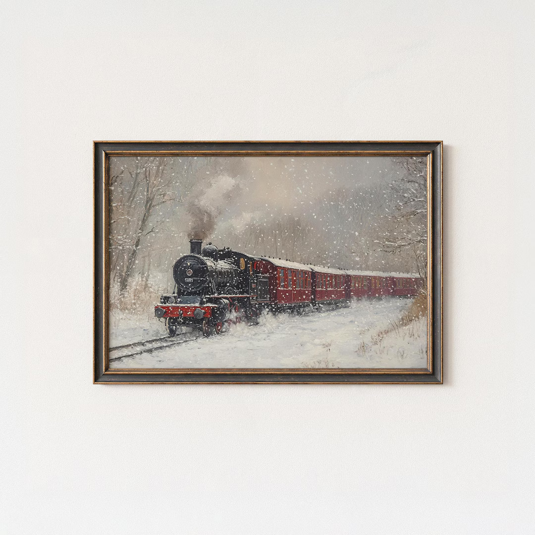 Vintage Train in the Snow, Oil Painting, Art, Framed Artwork, Painting, Printable (Digital Downlo... | Etsy (US)