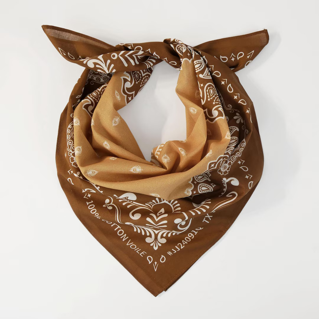 Chocolate Caramel Brown Two Tone Earthy Cotton Bandana Originally Designed Boho Tan Paisley Flora... | Etsy (Global)