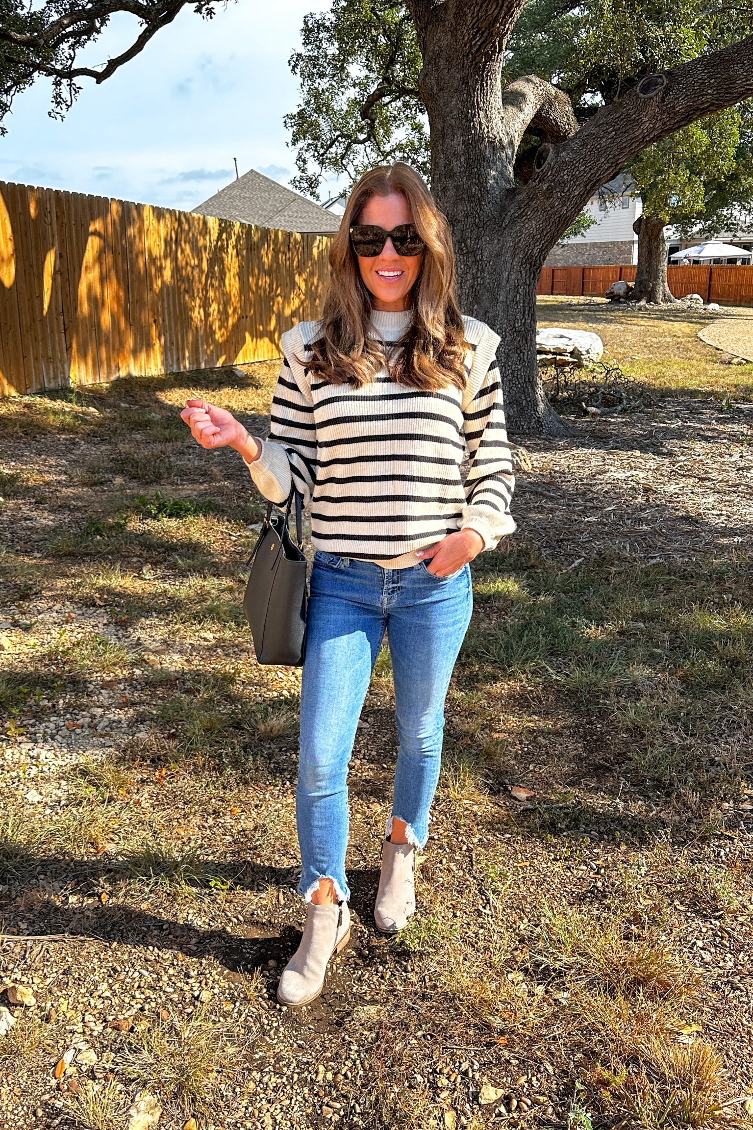 Running out for errands to create a recipe reel while dad watches the kids😊.

Wearing an AMAZON size small top
Size 25 frayed hem blue jeans by 7 For All Mankind Roxanne ankle skinny
Gold Amazon layered necklace
Blondo waterproof boots, booties - I wear 7.5
Tory Burch black handbag
DIFF Sunglasses

Pants, jeans, sweater, casual, cute outfit, skinny jeans, fall outfit, fall outfits, booties, stripe top #diff #amazonfashion #amazonstyle #booties

#LTKHoliday #LTKshoecrush #LTKSeasonal