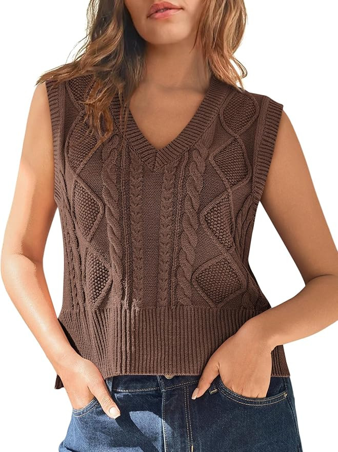 Sweater Vest for Women V Neck Sleeveless Knit Solid Casual Ribbed Preppy Pullover Tops | Amazon (US)