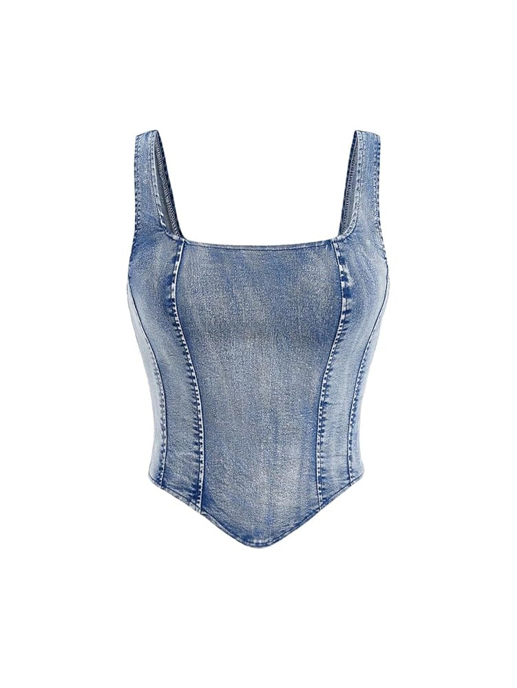 Floerns Women's Sleeveless Denim Tank Top Asymmetrical Hem Square Neck Jean Vest | Amazon (US)