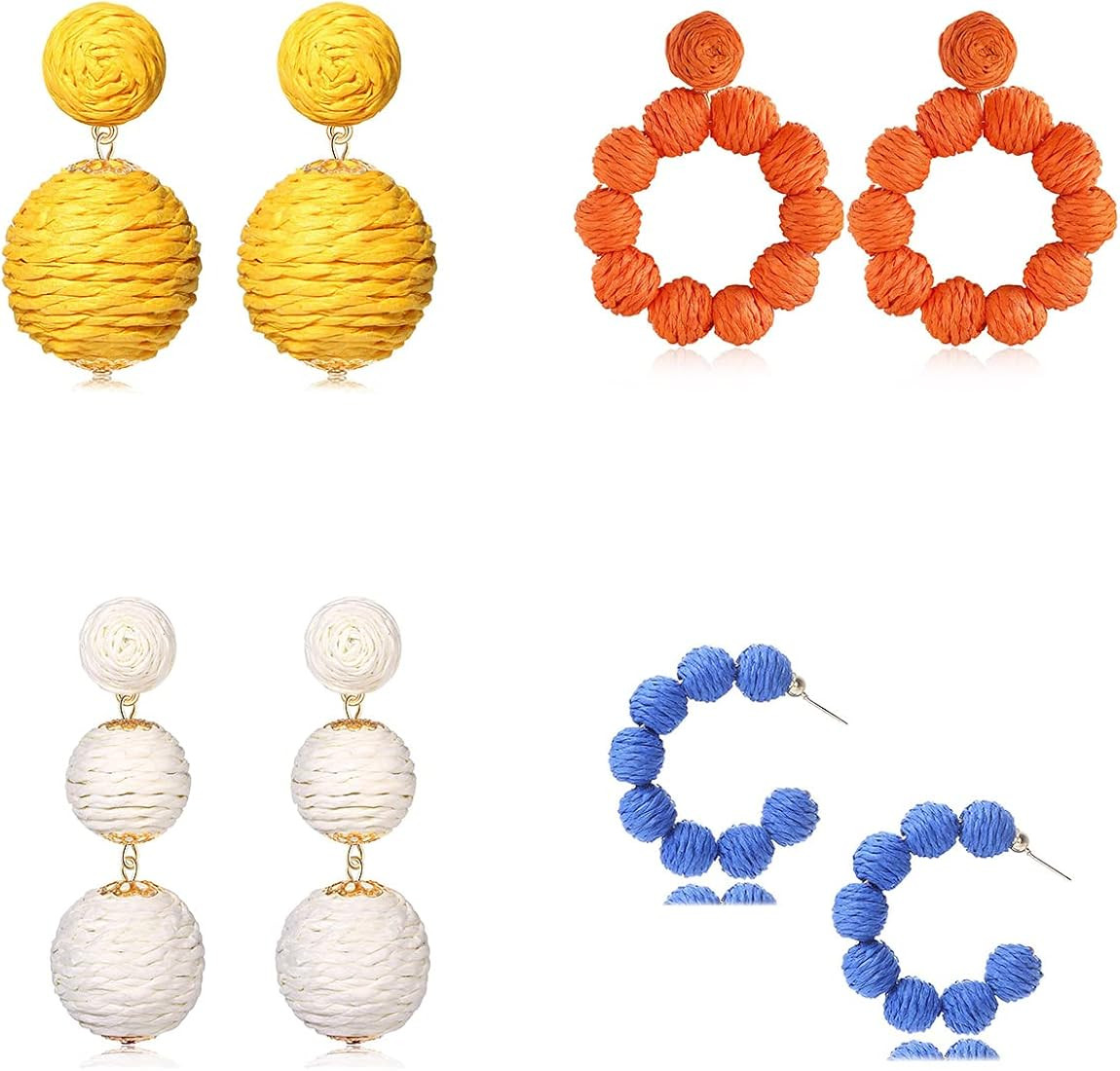 JOYA GIFT 4 Pairs Rattan Earrings Handmade Retro Woven Geometric Statement Hoop Straw Wicker Brai... | Amazon (US)