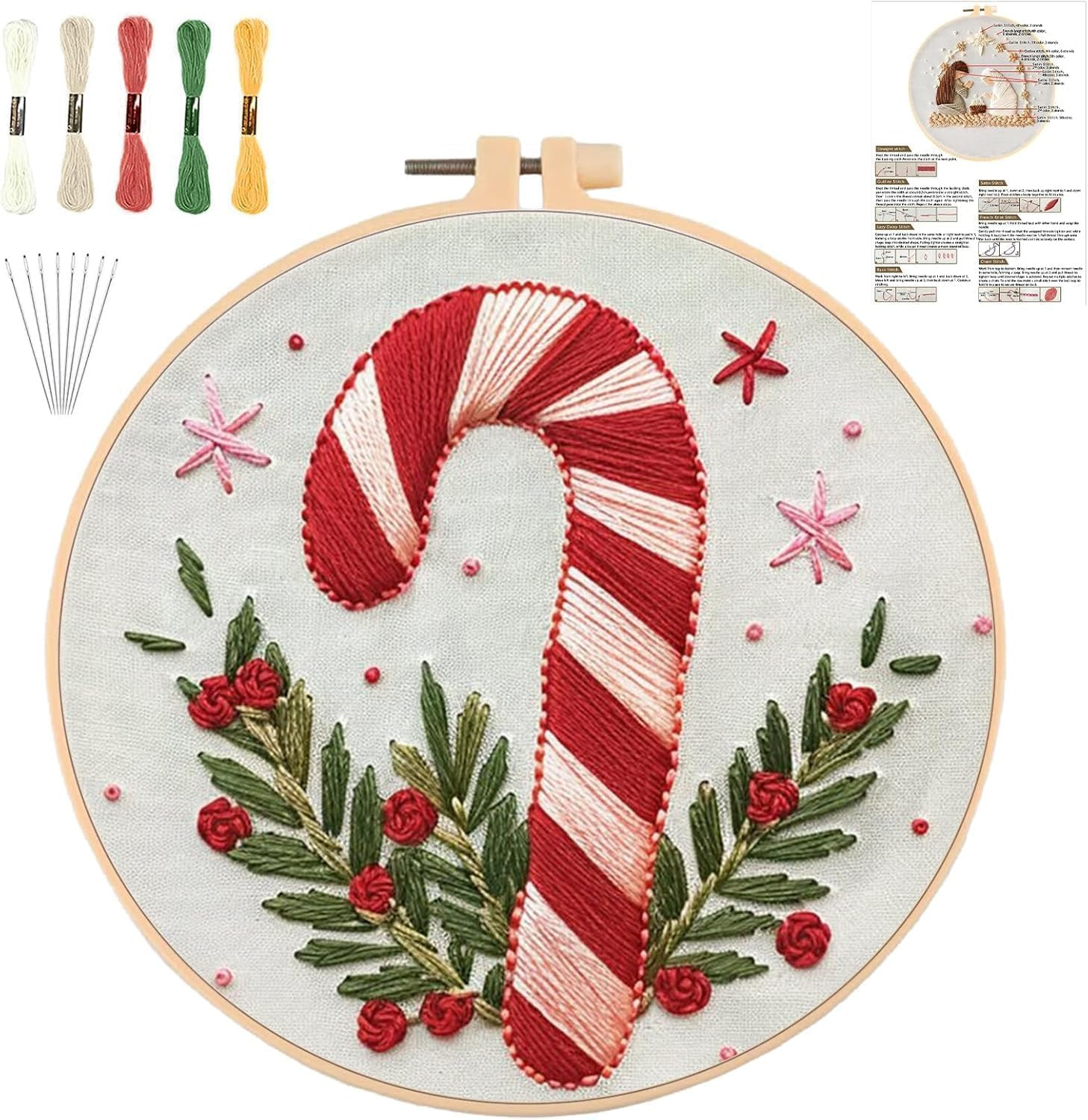 YOUDRN Christmas Embroidery Kits,Candy Canes Embroidery Kits for Adults,Christmas Embroidery Kit ... | Amazon (US)