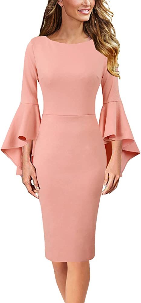 Vfshow Womens Elegant Bell Sleeve Cocktail Party Bodycon Pencil Sheath Dress | Amazon (US)