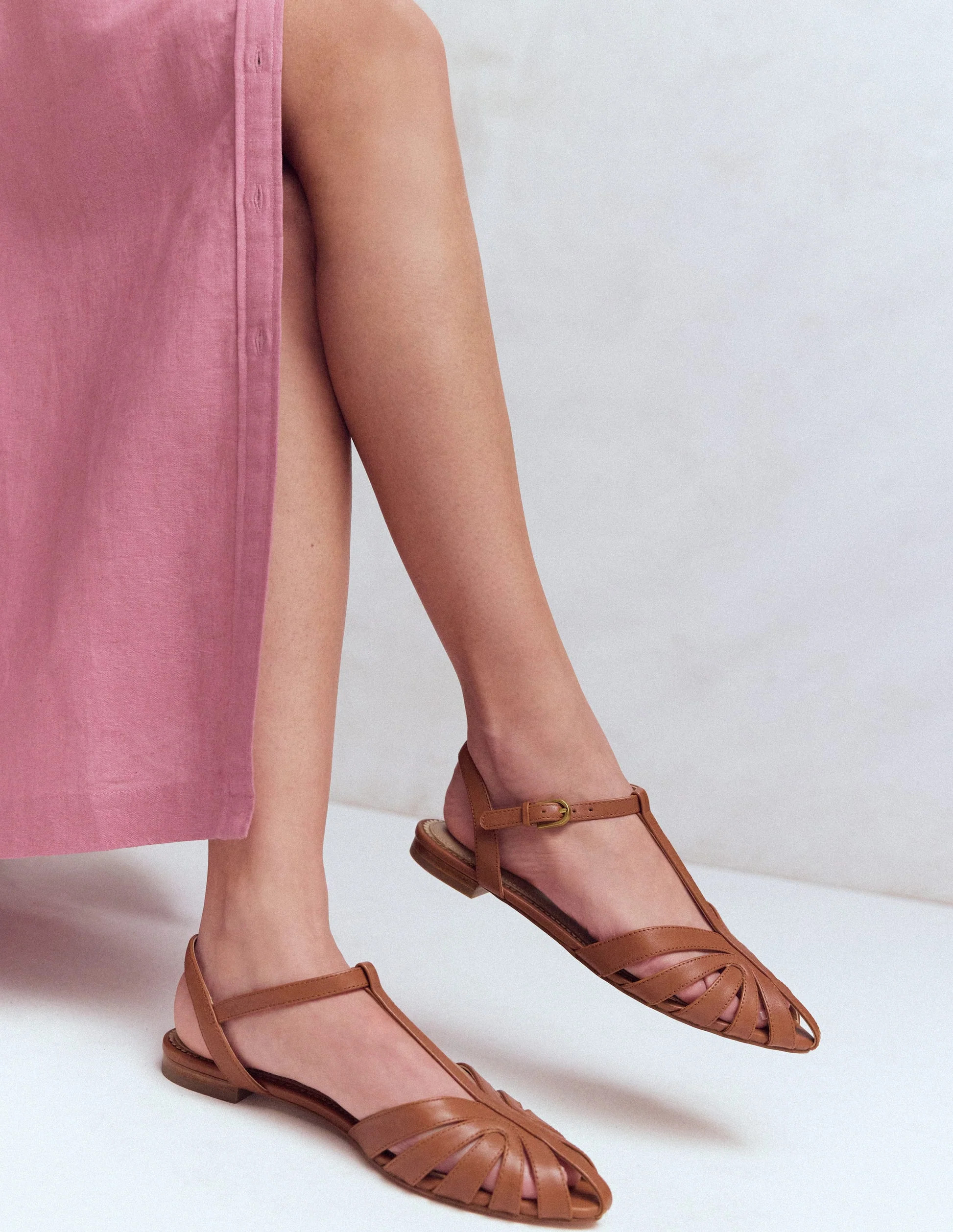 Caged Flat Sandal-Tan | Boden (US)