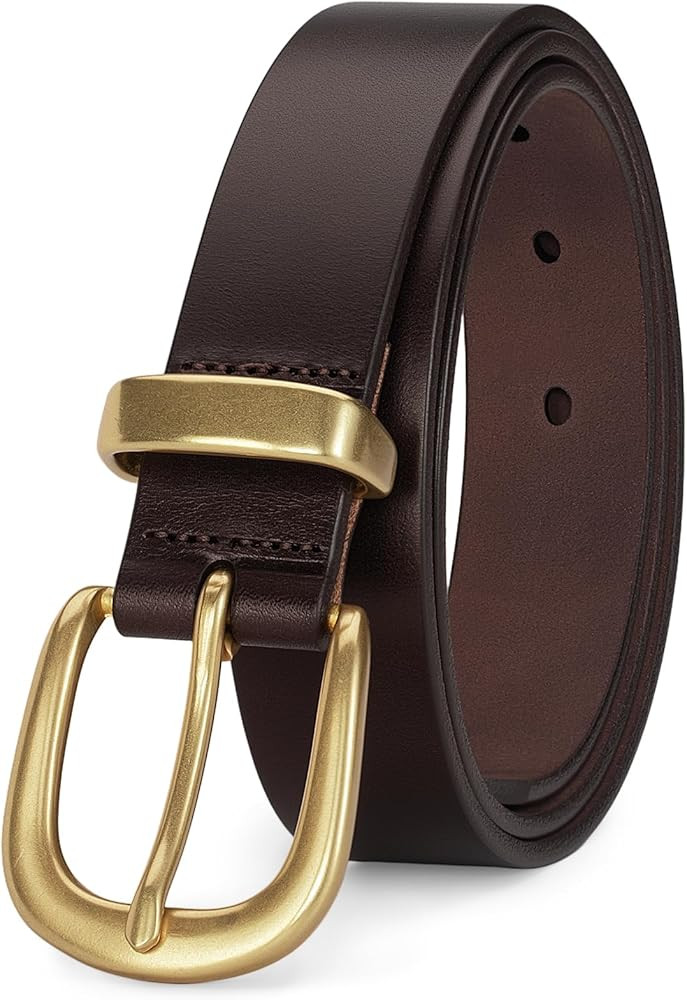 Womens Belts for Jeans 1.1" Width Ladies Belts for Dresses Full Grain Leather Gold Buckle Belt Gi... | Amazon (US)