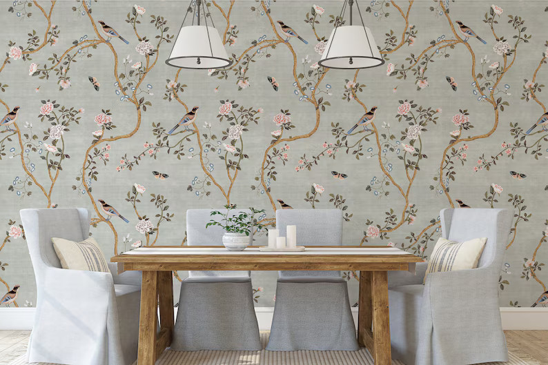 Avignon Chinoiserie | Silver Lake | Peel 'n Stick or PrePasted Wallpaper Removable • Vinyl-Free... | Etsy (US)
