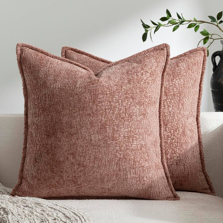 Pack of 2 Dusty Pink Decorative Throw Pillow Covers 24x24 Cozy Soft Chenille Accent Vintage Squar... | Amazon (US)