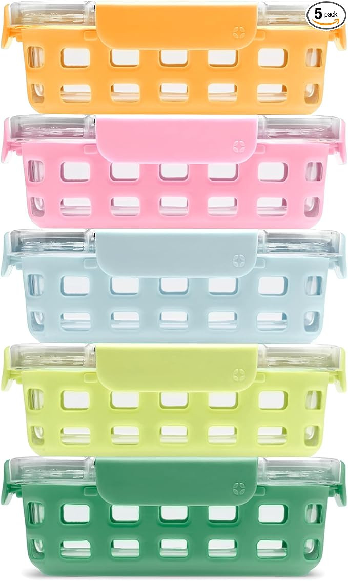 Ello Duraglass 3.4 Cup Meal Prep Sets 10Pc, 5 Pack Set- Glass Food Storage Container with Silicon... | Amazon (US)