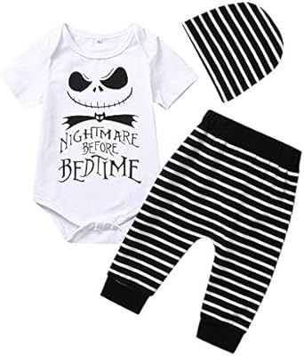 Halloween Costume Letter Printed Newborn Infant Baby Boy Striped Hooded Sweatshirt and Pants Nigh... | Amazon (US)