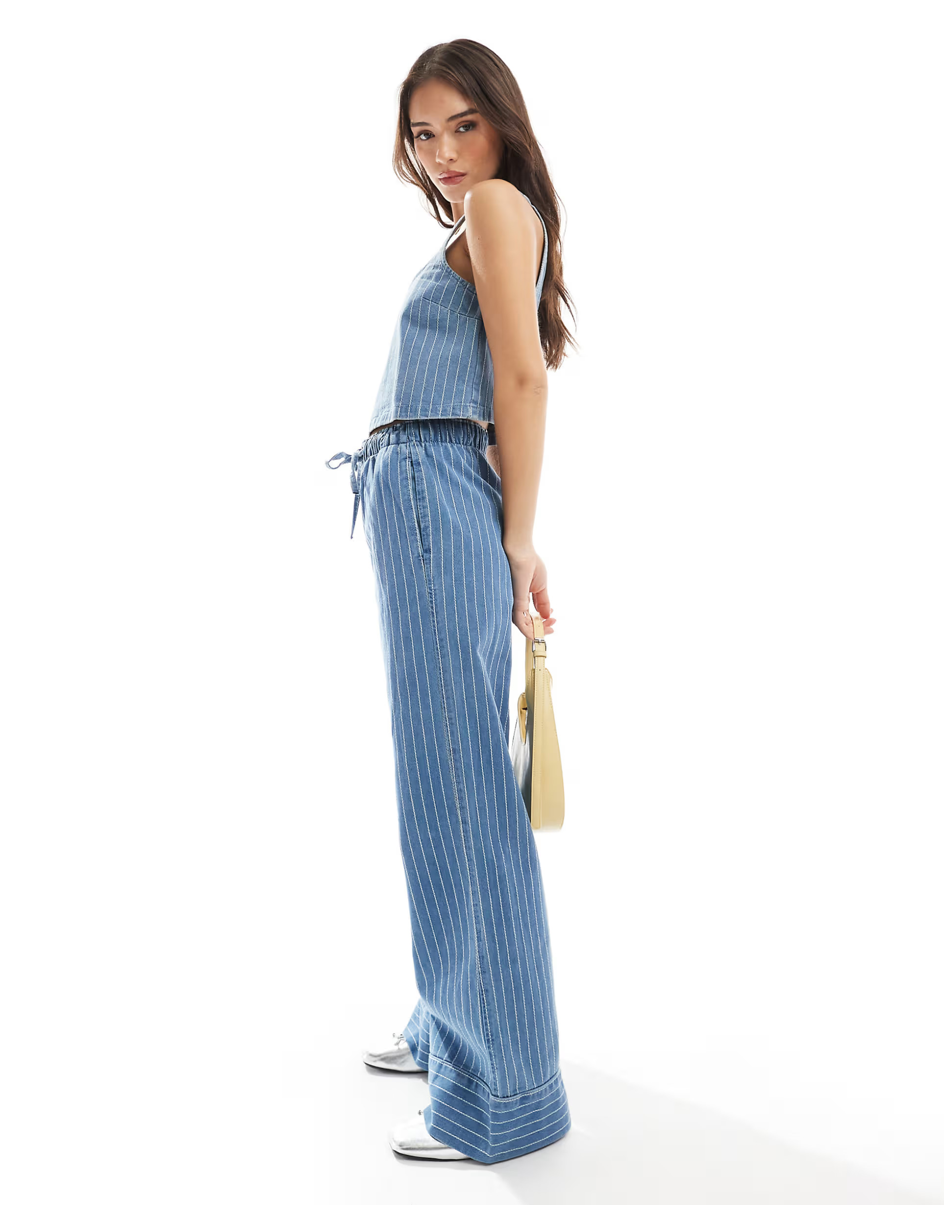 ASOS DESIGN tie front wide leg jean with embroidered stripe in blue co-ord | ASOS | ASOS (Global)