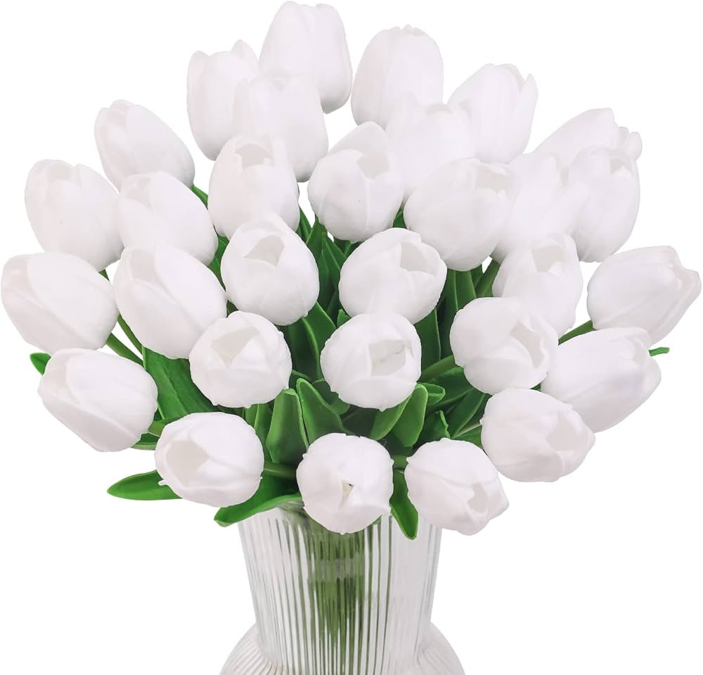 30 Pcs Fake Latex Tulips Artificial Flowers Faux Tulip Stems Real Touch Tulips for Wedding Party ... | Amazon (US)