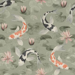 Nobu Green Koi Fish Wallpaper | The Home Depot