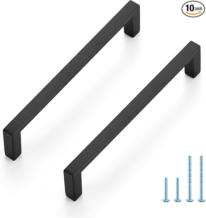 JOY DECOR 10 Pack Cabinet Pulls – Slim Square Bar, 5 Inch Hole Center, Matte Black Solid Build ... | Amazon (US)