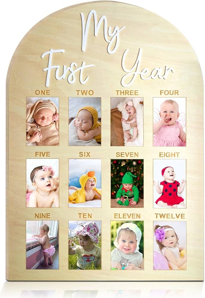 One Year Birthday Wooden Photo Board My First Year Milestone Photo Board 12 Monthly Picture Frame... | Amazon (US)