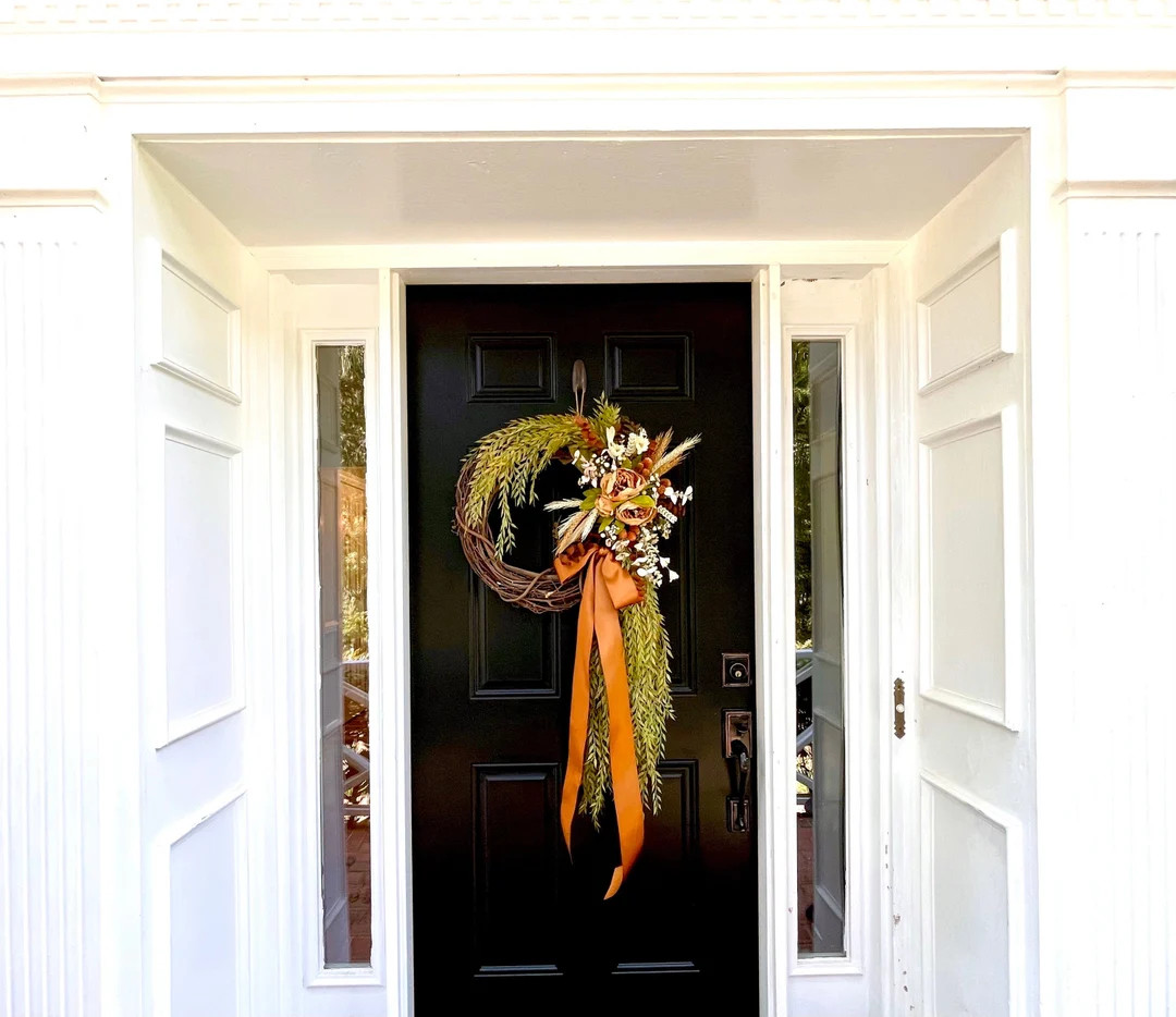 Fall Wreath for Front Door | Fall Peony Wreath | Satin Ribbon | Thanksgiving Wreath | Rustic Fall... | Etsy (US)