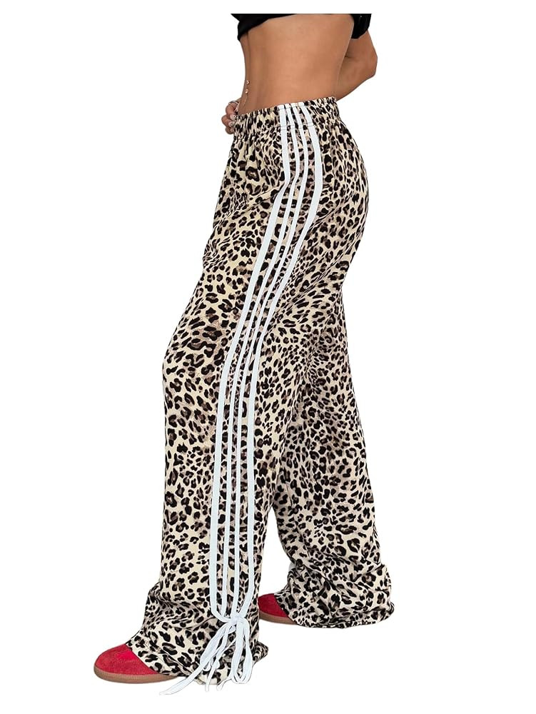 Verdusa Women's Loose Wide Leg Pants Tie Side Striped Elastic Waist Trousers | Amazon (US)