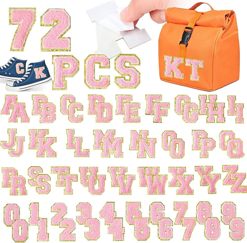 72 Pieces Self Adhesive Chenille Letters Patches Chenille Number Patches Varsity Fuzzy Patch Lett... | Amazon (US)
