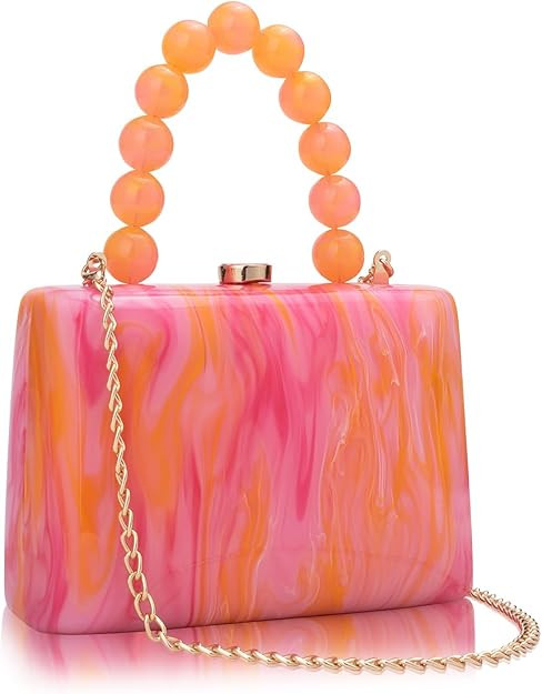 Acrylic Purses Evening Clutch Bag Marbling Handbags for Women Cross Body Bag with Pearl Chain For... | Amazon (US)