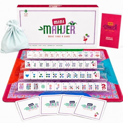 Mini Mahjer Mahjong for Beginners & Families | American Mahjong Starter Set, Learn to Play with Tiles, Racks Neoprene Mat, & Guide - (Rackin Rosie Edition) | Amazon (US)