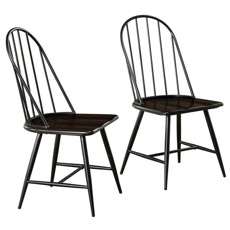 Set of 2 Milo Windsor Metal with Wood Seat Dining Chairs Black/Espresso Brown - Buylateral | Target