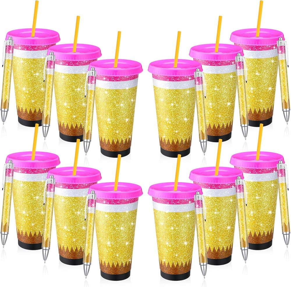 Skylety 24 Pack Teacher Appreciation Gift Bulk Include 12 Pcs 24 oz Reusable Pencil Plastic Coffe... | Amazon (US)