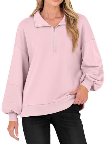 ANRABESS Womens Oversized Sweatshirts Quarter Zip Long Sleeve Comfy Casual Pullover Tops 2025 Fall Trendy Y2K Clothes Pink | Amazon (US)