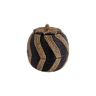 Storied Home Decorative Handwoven Rattan Storage Basket Storage with Lid, Natural and Black | Target
