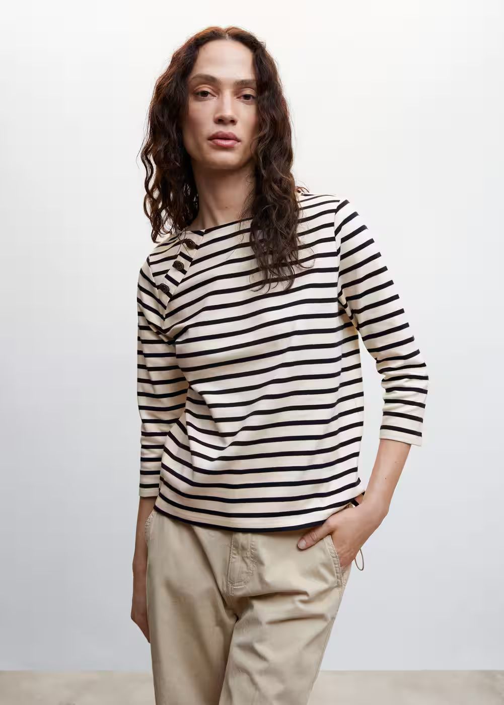 Buttoned striped t-shirt -  Women | Mango USA | MANGO (US)