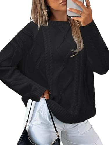MixShe Women's Oversized Crewneck Cable Knit Sweaters Fall Fashion 2025 | Amazon (US)