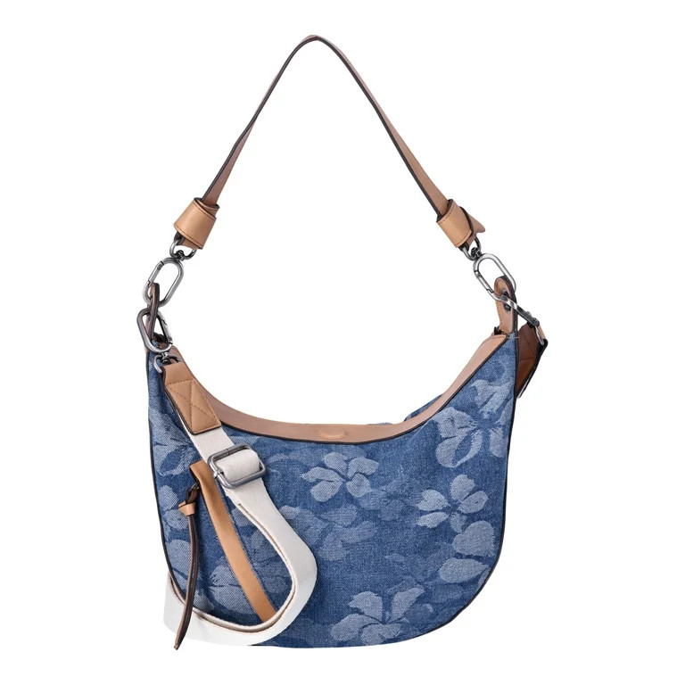 Time and Tru Women's Selena Hobo Crossbody Bag, Floral Denim - Walmart.com | Walmart (US)