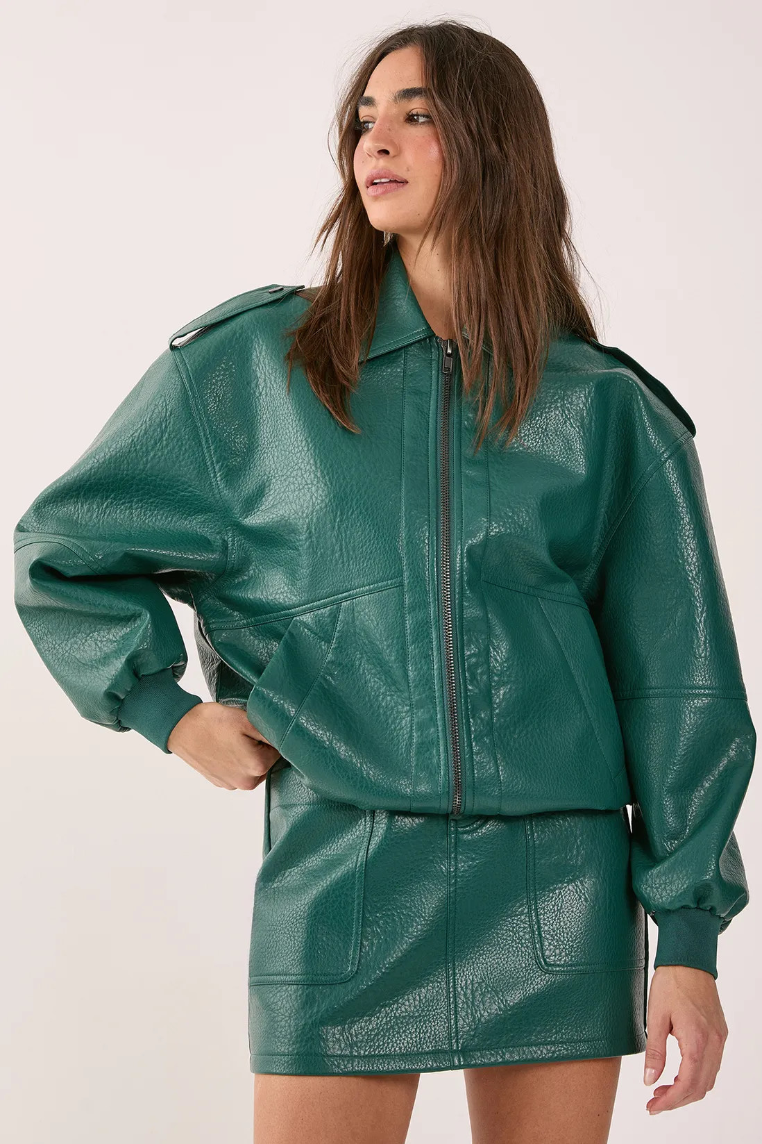 Textured Faux Leather Zip Through Bomber Jacket | Nasty Gal US