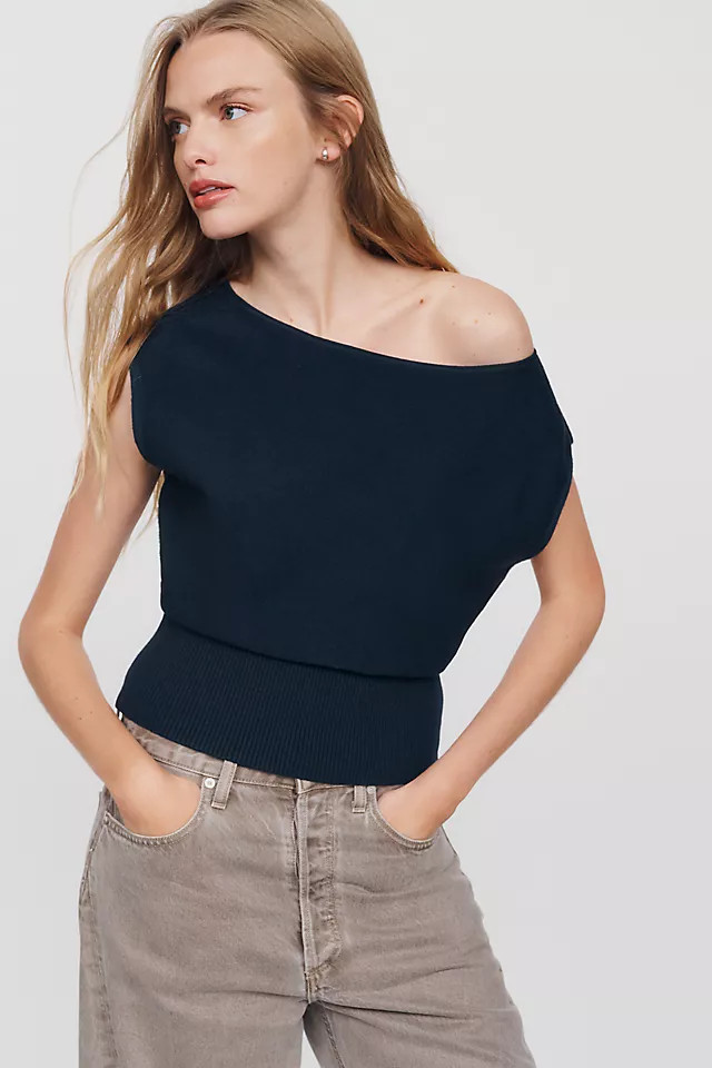 Maeve Cotton-Wool Short-Sleeve Banded Sweater | Anthropologie (US)