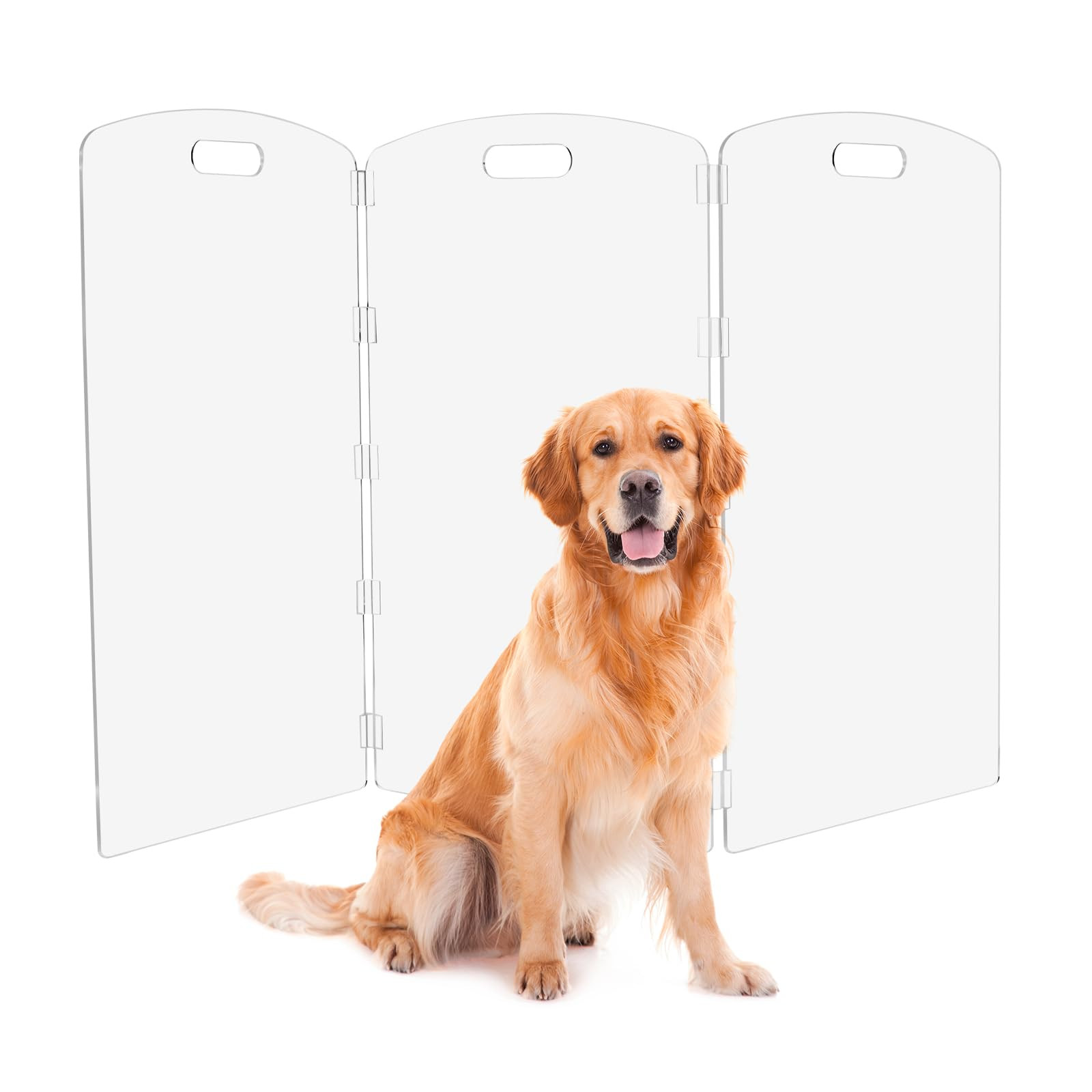 Modern Frame Clear Acrylic Freestanding Dog Gate - 32" Tall Folding 3-Panel Pet Barrier for Doorw... | Amazon (US)