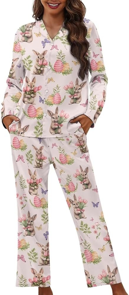 Pajamas for Women Set Long Sleeve Button Down Pajama Set Womens Button Up Top Pants | Amazon (US)