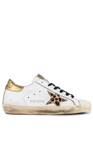 Superstar Sneaker in White Leather, Gold & Leopard | Revolve Clothing (Global)
