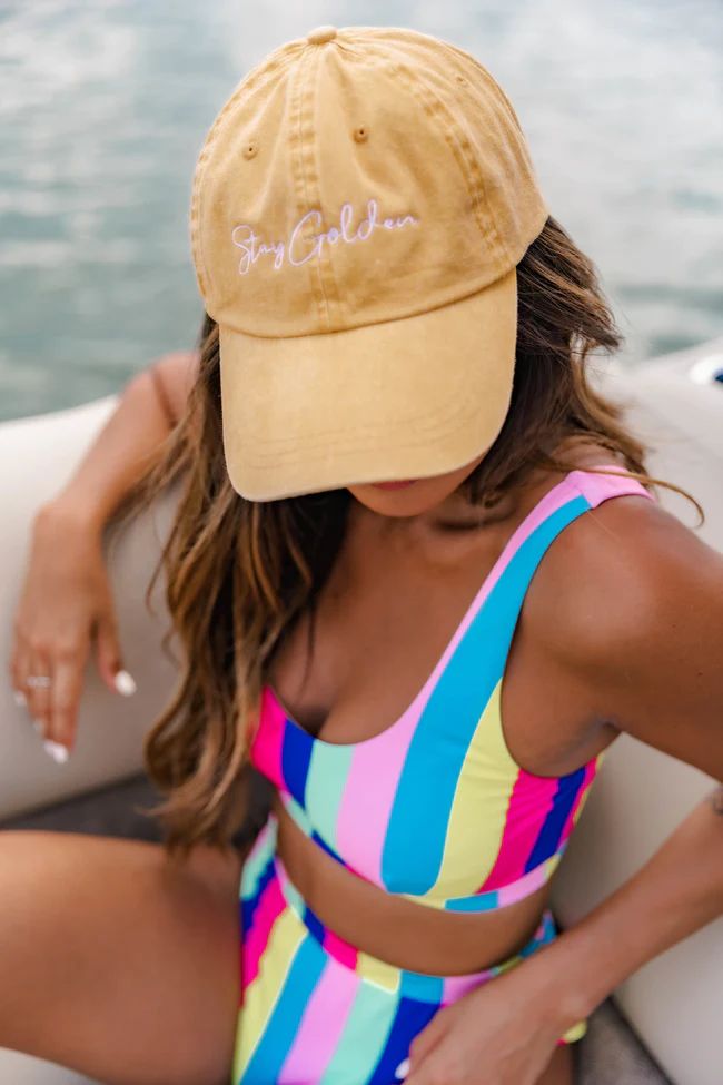Stay Golden Embroidered Baseball Cap Yellow | The Pink Lily Boutique